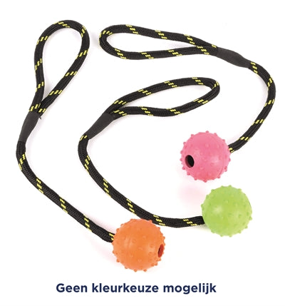 Happy pet tough toys ball studded on rope rubber