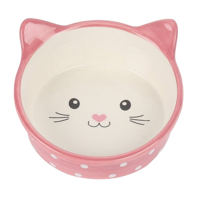 Happy pet cat food bowl polka pink cream